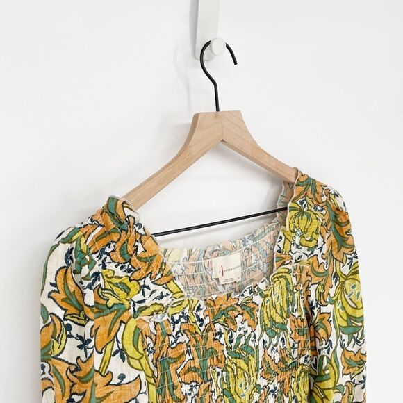 Anthropologie The Rayna Button Down Smocked Top Puff Sleeve Floral Women's XS - Picture 3 of 9